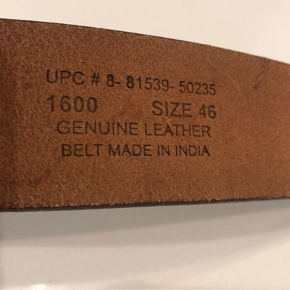 Men’s Chestnut Brown Leather Belt Matte Silver Buckle Made In India Casual Sz 46